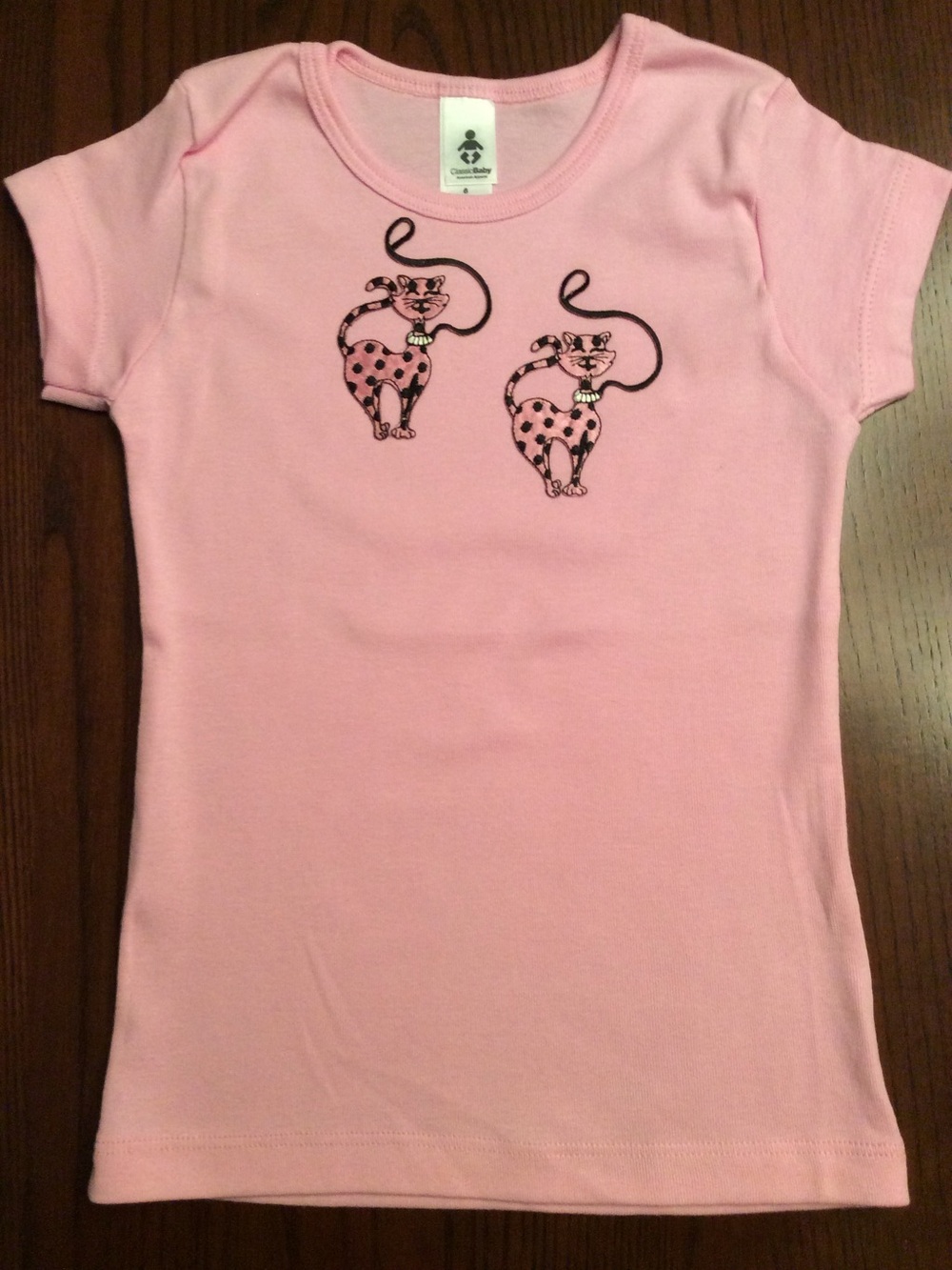 American Apparel Pink Cat Iron-On Appliqué Tee Shirt Size 6